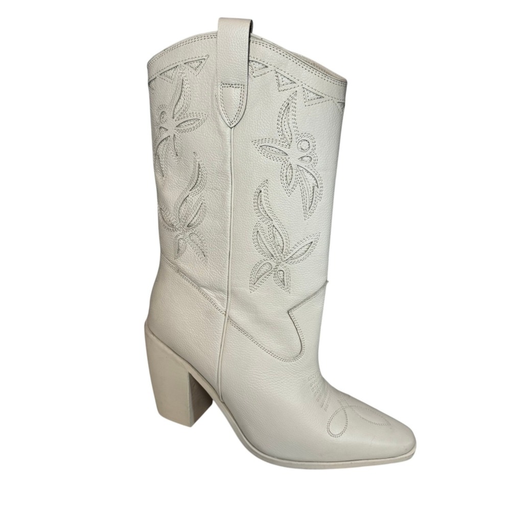 Vince Camuto Alisah Ivory Leather Western Cowboy Boots Floral Size 10 New